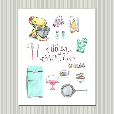 Colorful Kitchen Essentials Wall Art Print